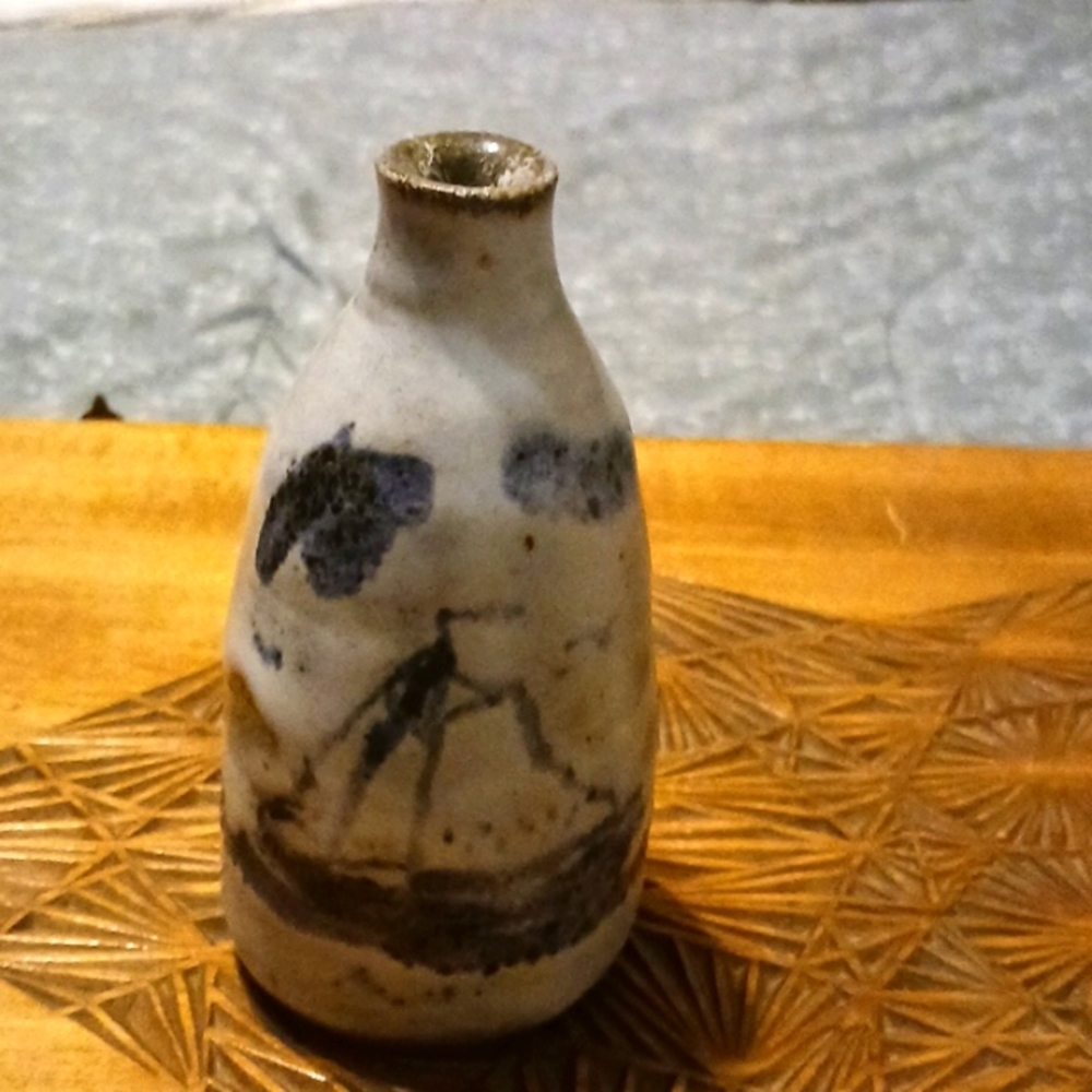 Vintage Stoneware Bud Vase Sailing Ship
